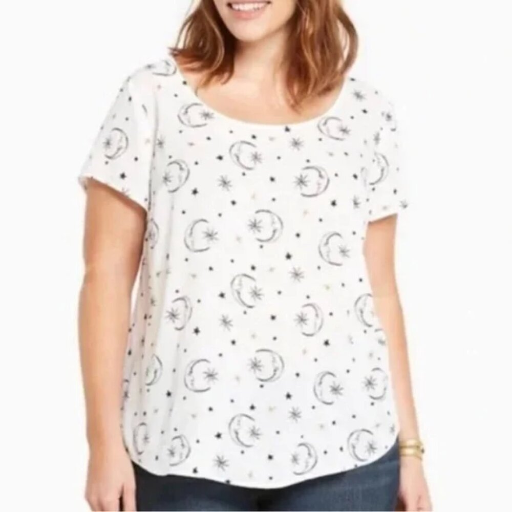 NWT Torrid Moon And Stars Georgette White Semi Sheer Short Sleeve Blouse